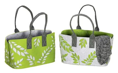 GILDE Dekoobjekt Filztasche Shopper mit Blättermotiv grau gruen 41 cm