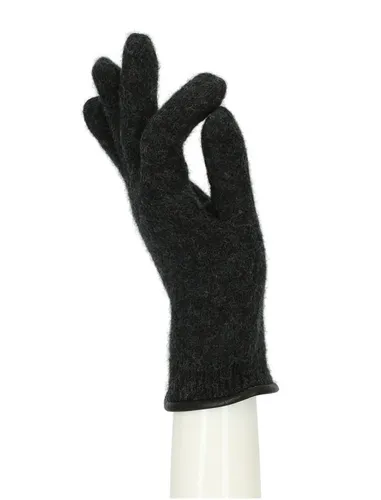 halsüberkopf Accessoires Strickhandschuhe Strickhandschuh Handschuh aus gewalkter Wolle mit Lederkante