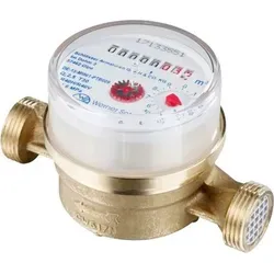 Schlösser Wasserzähler 80 mm, 110 mm, 130 mm - Eichung inkl. Plombiersatz - Wasserzähler für Kaltwasser, DN 15 - 3/4 Zoll Außengewinde, aus robustem Messing gefertigt, ideal für präzise Verbrauchsmessung in Wohnanlagen.