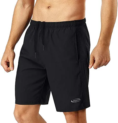 Sporthose Herren Kurz Hosen Laufhose kurze Hose Herren Trainingshose Shorts Sport Jogginghose Männer Fußballhose Jungen Schnelltrocknend mit Tasche Laufshorts Fitness Outdoor Sommer Schwarz XL