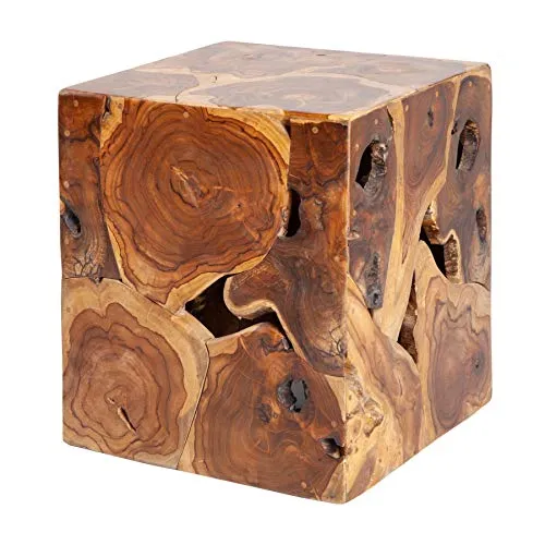 invicta INTERIOR Massiver Beistelltisch Square 40cm Teakholz Würfel Sitzhocker Wohnzimmertisch Tisch Hocker Holzhocker