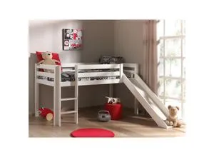 Hochbett mit Rutsche Pino - Spielbett für Kinder - Kinderbett aus massivem Kiefernholz mit Rutsche, ideal für kreative Spielräume im Kinderzimmer. Liegefläche 90 x 200 cm, perfekt für Spaß und Sicherheit.