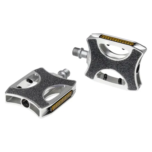 Diverse Unisex Alu-Pedal mit Reflektoren - Fahrradpedale aus robustem Aluminium mit rutschfester Sandpapieroberfläche für optimale Sicherheit und Stabilität beim Fahren.
