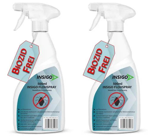 INSIGO Insektenspray - Biozidfreies Floh-Mittel (1 l) - Insektizid, biozidfreie Formel auf Wasserbasis, ideal gegen Flöhe und andere Insekten. Sicher für Lebensmittelbereiche und brennt/ätzt nicht.