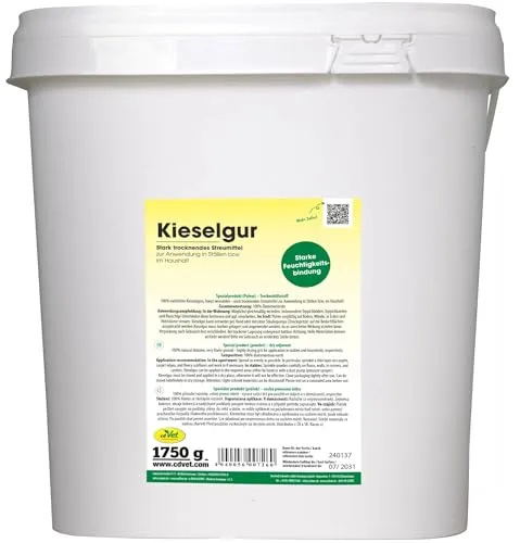 cdVet Naturprodukte Kieselgur 1,75 kg - Hund, Katze, Vogel, Kleintiere - Trockenhilfsstoff - Feuchtigkeitsbindend - bindet Floh + Milbenkot - Stallhygiene - Stallklima - 100% Natur - Kieselalgen -
