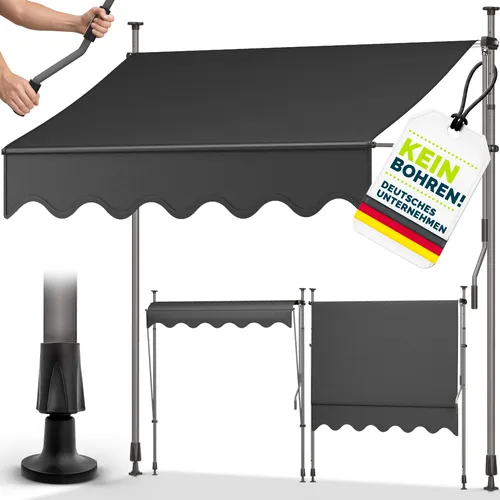 tillvex Balkonmarkise 350 cm Anthrazit – Gelenkarm Markise ohne Bohren - Markisen – Hochwertige tillvex Balkonmarkise mit einfachem Klemmmechanismus für schnellen Sonnenschutz ohne Bohren. Höhenverstellbar und wetterbeständig für optimalen Komfort.