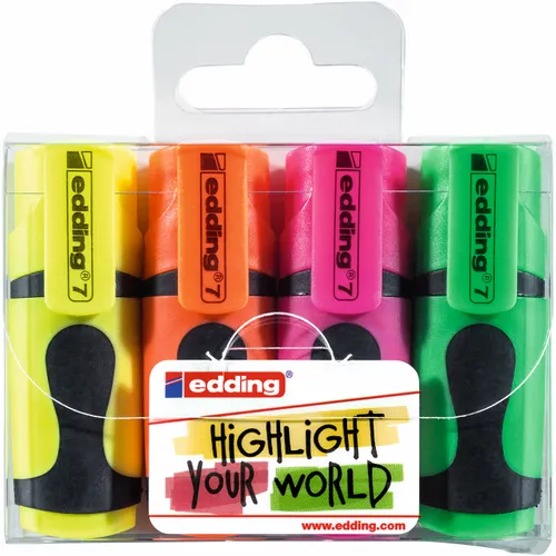 4er Set Textmarker Edding gelb grün orange pink Mini-Textmarker 4-7-4 Highlighte