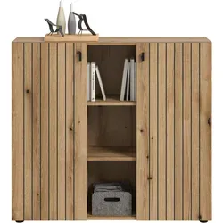 xonox.home Schuhkommode Station 106x96x37 cm – Moderner Schuhschrank in Evoke Oak - Schuhkommode Station mit 2 Türen und 6 flexiblen Einlegeböden. Bietet viel Stauraum für Schuhe und Stiefel. Ideal für Flure und Wohnzimmer. Pflegeleicht und einfach zu montieren.