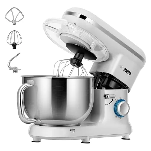 VIVOHOME Standmixer Küchenmaschine 5,7L Knetmaschine 1500W Küchenmaschinen mit 10 Geschwindigkeiten Teigmaschine mit Spritzschutz Rührmaschine mit Knethaken, Schneebesen und Eigelbtrenner