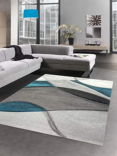 CARPETIA Teppich modern Teppich Wohnzimmer Wellen blau türkis grau Größe 80x150 cm