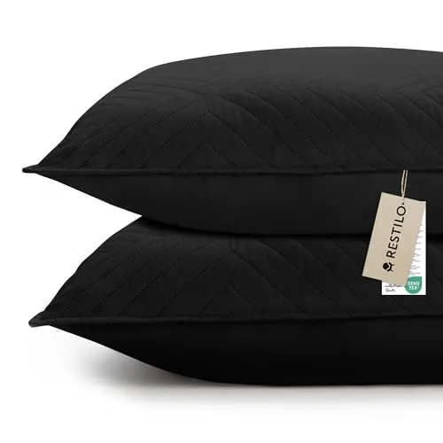 RESTILO Kissenbezug 45x45 cm 2er Set Schwarz Kissenhülle Dekorative Sofakissen Dekokissen Zierkissenbezug Ultrasonic Steppung weich für Sofa deko ideal für Wohnzimmer Schlafzimmer Softa
