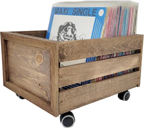 Produktbild Holzkiste auf Rollen, Schallplatten