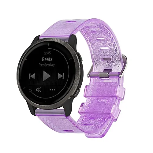 kwmobile Armband kompatibel mit Garmin 20mm vivomove Sport/vivomove 3 / Venu 2 Plus/Sq 2 Band - Glitzer TPU Ersatzarmband für Fitness Tracker - Violett Transparent