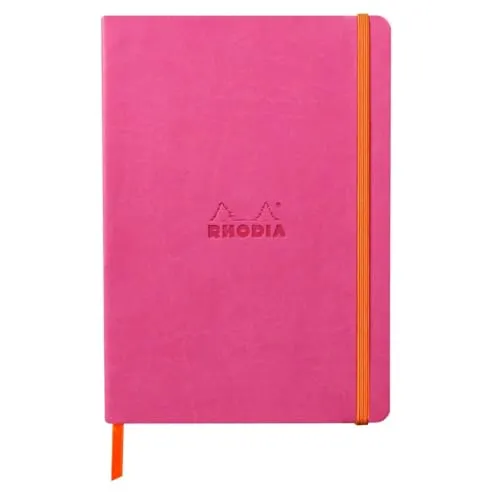 Rhodia 117445C - Notizheft Softcover Rhodiarama DIN A5 (14,8x21 cm), 80 Blatt, liniert Clairefontaine Papier Elfenbein 90g Lesezeichen, Gummizugverschluss, Cover aus Kunstleder Fuchsia, 1 Stück