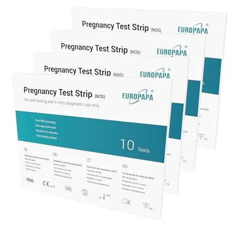 EUROPAPA® Schwangerschaftstest - 40 Stück ultraempfindlich für Frühtests - Praktischer Schwangerschaftstest für den Heimgebrauch. Hohe Empfindlichkeit von 25 mIU/ml, schnelle Ergebnisse in 1–5 Minuten. Ideal für eine unkomplizierte Anwendung.
