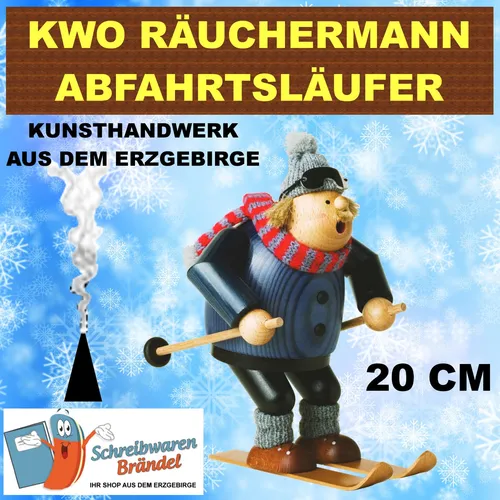 KWO Olbernhau 21650 Räuchermännchen Abfahrtsläufer, 20 cm - Nussknacker, original erzgebirgischer Volkskunst aus Holz, verkörpert beste Handwerkskunst und bringt festliche Tradition in Ihr Zuhause.