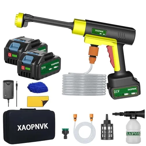 Akku Hochdruckreiniger, Tragbar Hochdruckreiniger mit 1200 PSI, Direkt an Den Wasserhahn Anschließbar, 2 X 4.0Ah Akkus, 6-in-1-Düse, 10 Meter Schlauch, für Auto, Zaun, Boden, Terrasse
