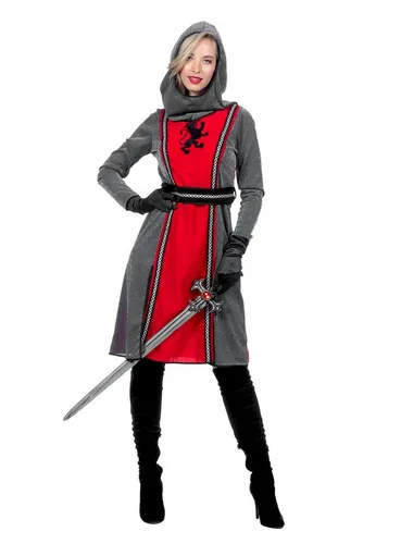Metamorph Ritter-Kostüm grau-rot für Erwachsene, Größe 46 - Elegantes mittelalterliches Ritterkostüm in grau-rot, ideal für Karneval oder Themenpartys. Hergestellt aus 100% Polyester für angenehmen Tragekomfort.