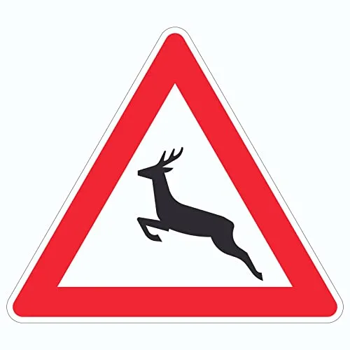 Aufkleber Dreieck Achtung Wildwechsel 200mm - Sicherheitsschilder aus langlebiger Klebefolie, UV-resistent und witterungsbeständig, ideal für effektive Warnhinweise im Außenbereich.