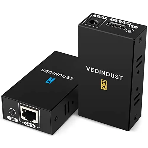 VEDINDUST HDMI Extender 196ft/60Meter HDMI Over Ethernet auf RJ45 über Cat5e/Cat6/Cat7 unterstützt Full HD 3D HDCP PS4, PS5, Sky, Xbox, HDTV Reader