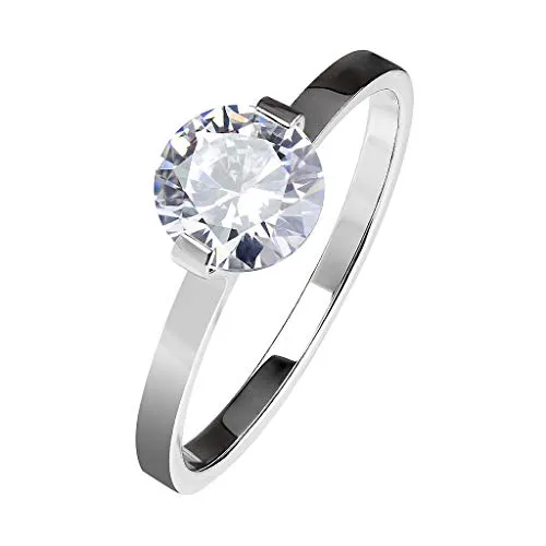 Mianova Damen Ring Verlobungsring Edelstahl mit einem Zirkonia Kristall Strass Solitär Stein Damenring Trauring Größe 53 (16.9) Silber