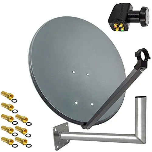 Premium X Satelliten-Komplettanlage 45cm Anthrazit - SAT-Antenne 45 cm mit pulverbeschichtetem Antennenarm und wasserdichtem Quad LNB für perfekten Empfang in 4K Ultra HD. Ideal für bis zu 4 Teilnehmer.