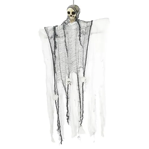Halloween Sensenmann zum Aufhängen | weiß H100cm Kunststoff Polyester | Halloween-Party Skelett Deko-Aufhänger (1 x Sensenmann 100cm weiß)
