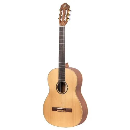 Ortega Guitars Konzert Gitarre Linkshänder – 4/4, Slim Neck – Family Series Pro – Inklusive Gig Bag – Massive Kanadische Rotzeder, Mahagoni, Natur (R131SN-L)
