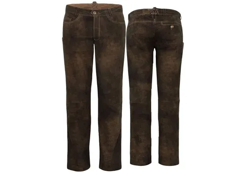 Spieth & Wensky Trachtenlederhose Olbrich Nutria - Trachtenhose aus 100% Ziegenleder, ideal für festliche Anlässe. Antikes Wildbockleder und praktische Schnürung sorgen für perfekten Sitz und traditionellen Look.