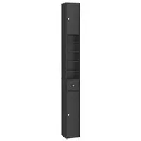 SoBuy Hochschrank Schwarz – 6 Fächer & 1 Schublade für Badezimmer