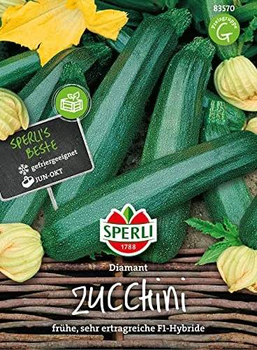 Sperli Zucchinisamen Diamant, F1 83570 - Gemüsesamen für eine robuste Zucchini mit einer Fruchtlänge von 20 bis 25 cm und Inhalt für 13 Gemüsepflanzen, Saatgut