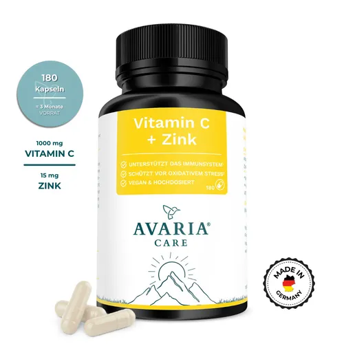 Vitamin C 1000 mg mit Zink 15 mg Kapseln gepuffert - 3 Monate - Laborgeprüft