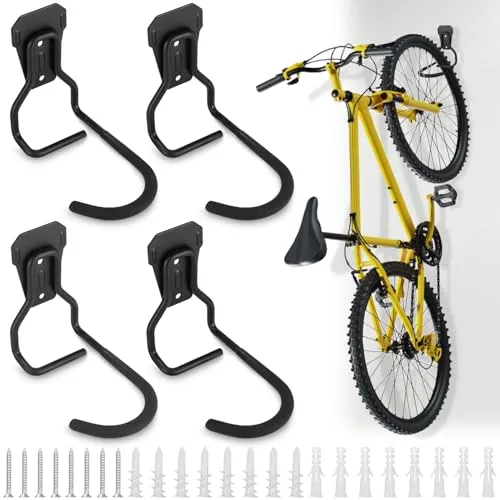 Cexovo Fahrrad Wandhalterung,4 Stück Fahrrad Haken Stahl Fahrradständer Wand Fahrradhalter Klappbar MTB Rennrad Extra Softe Polsterung Zum Aufhängen Fahrradhalterung 4er Set Schwarz