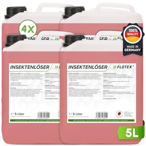 Flotex® Profi Insektenentferner Auto - 4x5L I Insektenlöser für Auto & Motorrad - Ideal für Glas, Kunststoff, Lack & Chrom I Lackschonender KFZ Insektenentferner- Für optimale Vorwäsche