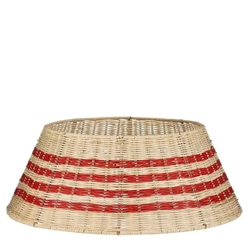 Mica Decorations Christbaumschmuck Treeskirt beige - h25xd60cm - Eleganter Weihnachtsbaumrock aus fest geflochtenem Rattan mit dezenten roten Streifen. Versteckt den Baumständer stilvoll und setzt warme Akzente in deinem Zuhause. Ideal für die festliche Saison.
