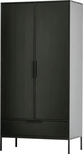 Tchibo Woood Schrank »Adam« - 100x53x200cm - Schwarz - Drohnen - Robuster Schrank aus massiver Kiefer mit Kleiderstange, 4 Fächern und praktischer ausziehbarer Schublade für optimalen Stauraum.