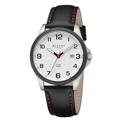 Regent Herren Armbanduhr BA-780 – Elegante Quarzzeitmesser - Armbanduhren mit Titan-Gehäuse, wasserdicht bis 10 ATM und gut ablesbarem, lumineszierendem Zifferblatt für Herren. Ideal für den Alltag und besondere Anlässe.