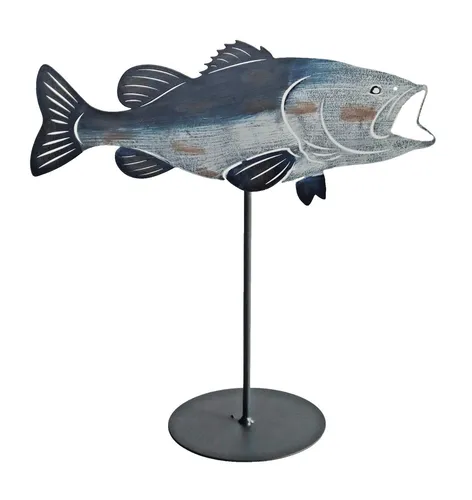 Deko Metall Fisch auf Stab Sockel Maritim Fische Zierfisch Tier Figur Skulptur