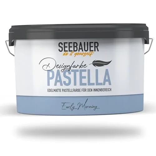 SEEBAUER diy Pastellfarbe PASTELLA Blau 2,5L (Early Morning) Edelmatte Wandfarbe Blau - Innenfarbe sehr hohe Deckkraft - Matt, Abwaschbar und Tropffrei