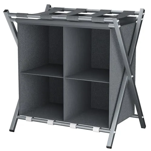 Huhote Kofferständer, Gepäckablage, Kofferständer Klappbar, Kofferstände mit Ablagefächern, Kofferbock Kofferablage, für Gästezimmer, Schlafzimmer, Hotel, für Reisegepäck (Grau)