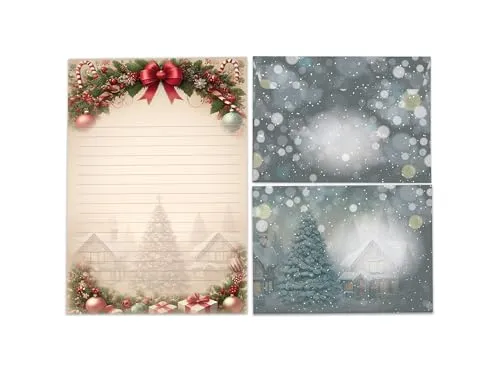 Weihnachtsbriefpapier A5 – Bunter Schreibblock mit Linien & Umschlägen – Winter Weihnachten Christmas Silvester – Geschenk für Kinder (1 Block A5 mit 25 Blättern + 15 bunt bedruckte Kuverts)