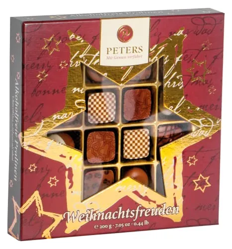 Peters Mit Genuss verführt | Weihnachtsfreuden | Pralinen ohne Alkohol | Alkoholfrei | Pralinen | Pralinés | Schokolade | Weihnachten | Geschenk | Made in Germany | 200g