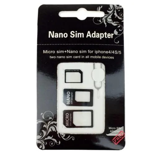 in 1 Nano-SIM-Adapter 4 in 1 Nano auf Micro; Nano auf Standard-SIM-Karte und Micro-to-SIM-Karte + Entferner für SIM-Karten. 3
