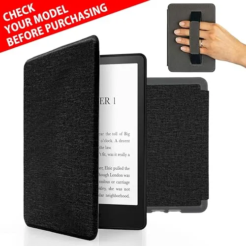 MyGadget Hülle für Kindle 11. Generation [ Modell : RS23CV | C2V2L3 Release: 2022 | 2024 ] mit Handschlaufe & Auto Sleep | Wake Funktion - Flip Case in Schwarz