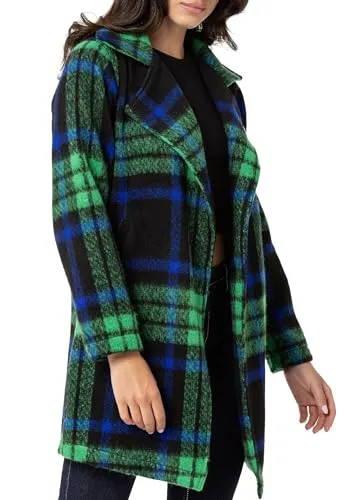 Cipo & Baxx Damen Jacke Mantel Kariert - Elegante Übergangsjacke in Grün XL - Funktionsjacken - Zeitlose, karierte Caban von Cipo & Baxx, hält warm und schützt vor Wind, ideal für stilvolle Freizeitlooks.