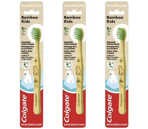 Colgate Zahnbürste 3 x Colgate Zahnbürste Bamboo Kids sanft 1er Pack