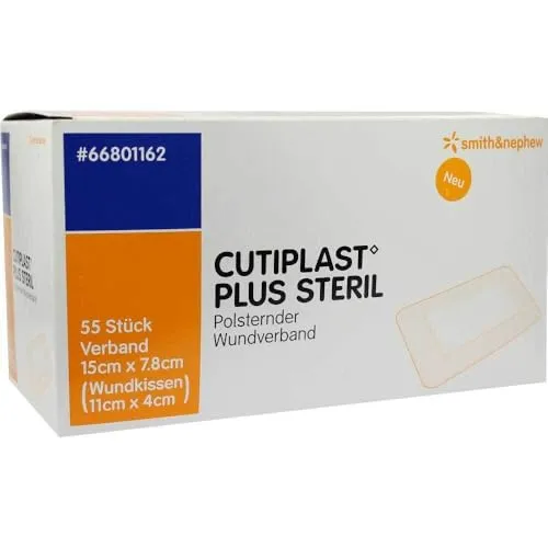 Cutiplast Plus Steril Wundverband 15x7.8cm - 55 ST - Kompressen & Verbände, hautfreundlicher Kleber für sensible Haut, atraumatischer Verbandwechsel und hohe Aufnahmekapazität.