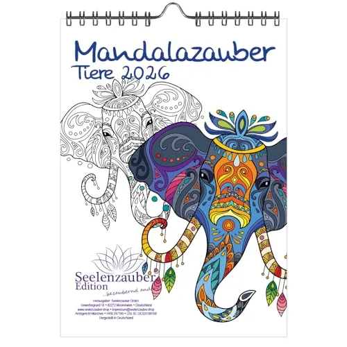 DIY Mandalazauber Tiere Ausmalkalender DIN A5 Kalender für 2026 Mandala Zeichnen Malen - Seelenzauber
