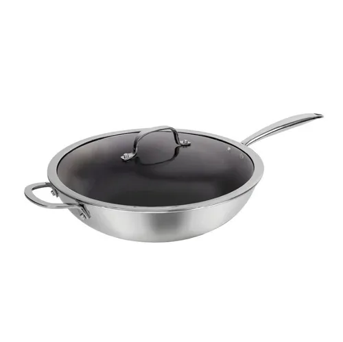 Edelstahl-Wok mit 3-fach Antihaftbeschichtung - Wok aus Edelstahl – Hochwertig und vielseitig für gesundes Kochen mit PFOA-freier Antihaftbeschichtung, ideal für fettfreies Braten und einfache Reinigung.