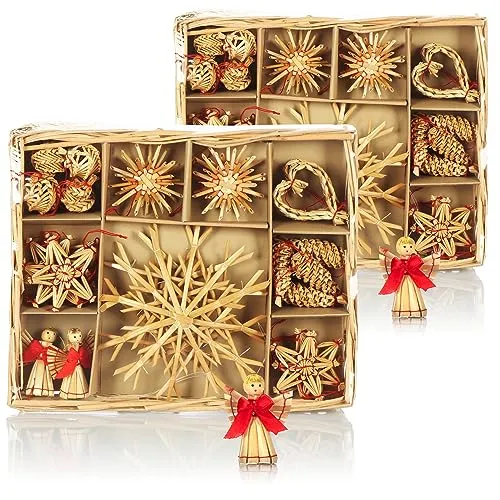 COM-FOUR® 52x Strohsterne im Mix-Set in gold von COM-FOUR